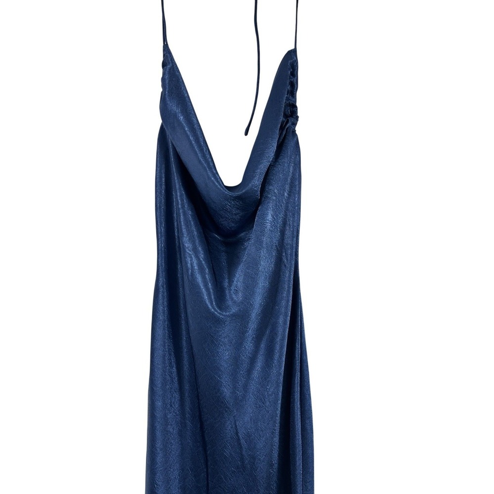 Beige Botany Slip On Maxi Dress Liquid Satin Y2K Gala Event Dress M Neck Strap - Picture 2 of 6